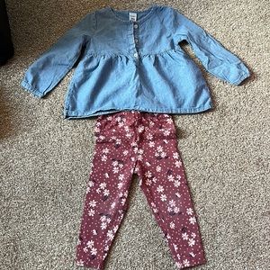 Carter’s floral leggings with light weight jean looking material shirt. size 24